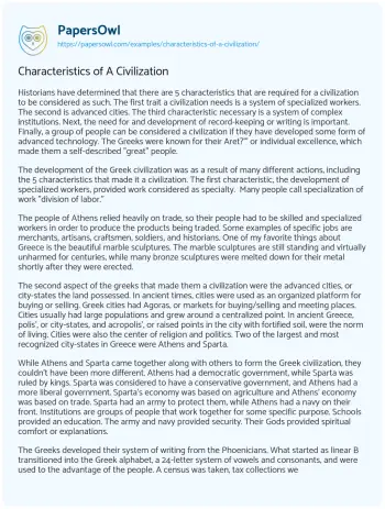 Essay on Characteristics of a Civilization