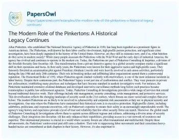 Essay on The Modern Role of the Pinkertons: a Historical Legacy Continues