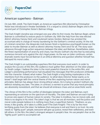 Essay on American Superhero – Batman