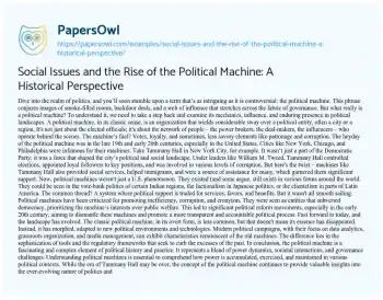 Essay on Social Issues and the Rise of the Political Machine: a Historical Perspective