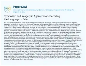 Essay on Symbolism and Imagery in Agamemnon: Decoding the Language of Fate