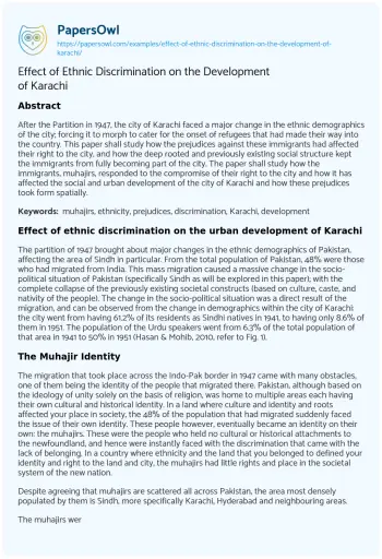 Essay on Effect of Ethnic Discrimination on the Development of Karachi