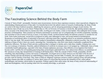 Essay on The Fascinating Science Behind the Body Farm