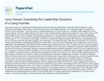 Essay on Larry Hoover: Examining the Leadership Dynamics of a Gang Founder