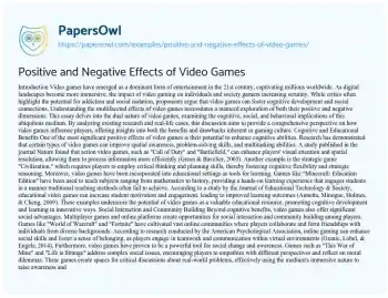 Essay on Positive and Negative Effects of Video Games