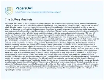 Essay on The Lottery Analysis