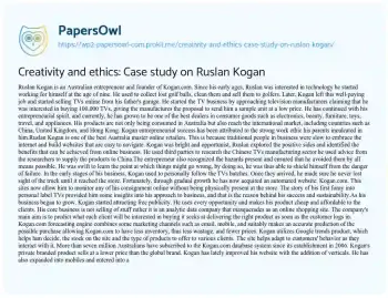 Essay on Creativity and Ethics: Case Study on Ruslan Kogan