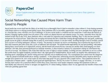 Essay on Social Networking has Caused more Harm than Good to People