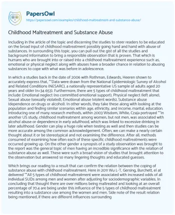 Essay on Childhood Maltreatment and Substance Abuse