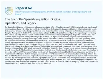 Essay on The Era of the Spanish Inquisition: Origins, Operations, and Legacy