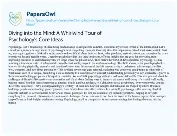 Essay on Diving into the Mind: a Whirlwind Tour of Psychology’s Core Ideas