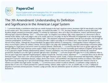 Essay on The 7th Amendment: Understanding its Definition and Significance in the American Legal System