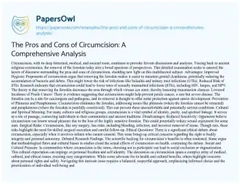 Essay on The Pros and Cons of Circumcision: a Comprehensive Analysis