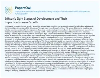 Essay on Erikson’s Eight Stages of Development and their Impact on Human Growth