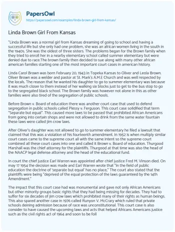 Essay on Linda Brown Girl from Kansas