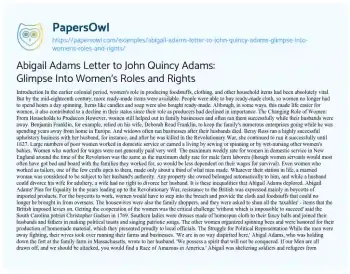 Essay on Abigail Adams Letter to John Quincy Adams: Glimpse into Women’s Roles and Rights