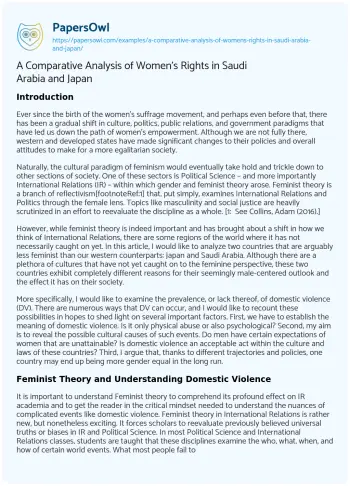 Essay on A Comparative Analysis of Women’s Rights in Saudi Arabia and Japan