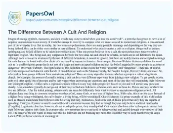 Essay on The Difference between a Cult and Religion