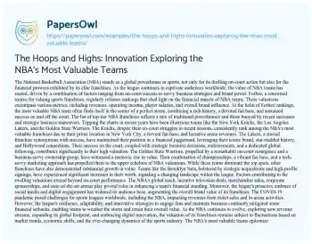 Essay on The Hoops and Highs: Innovation Exploring the NBA’s most Valuable Teams