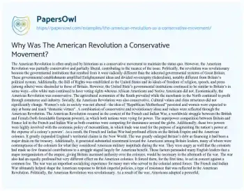 Essay on Why was the American Revolution a Conservative Movement?