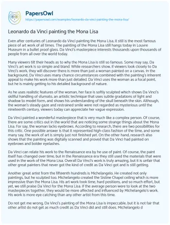 Essay on Leonardo Da Vinci Painting the Mona Lisa