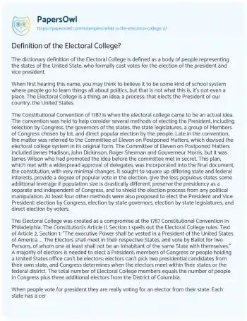 Essay on Definition of the Electoral College?