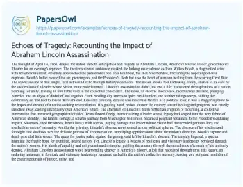 Essay on Echoes of Tragedy: Recounting the Impact of Abraham Lincoln Assassination