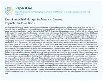 Essay on Examining Child Hunger in America: Causes, Impacts, and Solutions