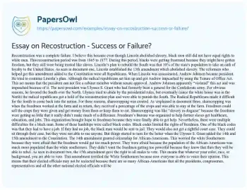 Essay on Essay on Recostruction – Success or Failure?