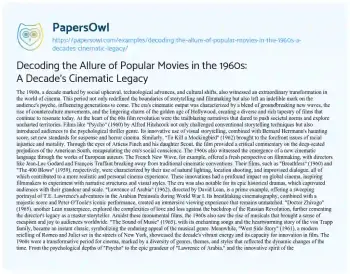 Essay on Decoding the Allure of Popular Movies in the 1960s: a Decade’s Cinematic Legacy