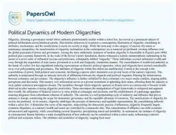 Essay on Political Dynamics of Modern Oligarchies