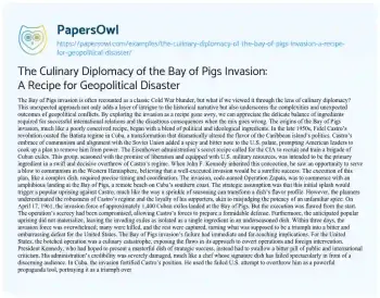 Essay on The Culinary Diplomacy of the Bay of Pigs Invasion: a Recipe for Geopolitical Disaster