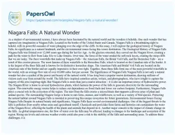 Essay on Niagara Falls: A Natural Wonder