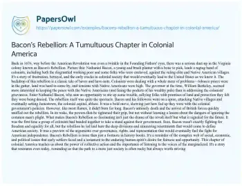 Essay on Bacon’s Rebellion: a Tumultuous Chapter in Colonial America