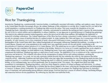 Essay on Rice for Thanksgiving