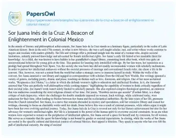 Essay on Sor Juana Inés De La Cruz: a Beacon of Enlightenment in Colonial Mexico