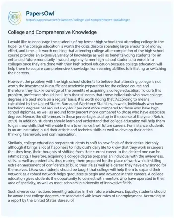 Essay on College and Comprehensive Knowledge