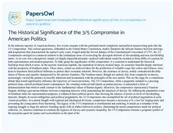 Essay on The Historical Significance of the 3/5 Compromise in American Politics