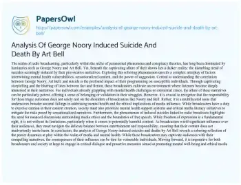 Essay on Analysis of George Noory Induced Suicide and Death by Art Bell