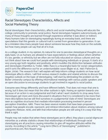 Essay on Racial Stereotypes: Characteristics, Affects and Social Marketing Theory