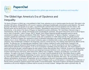 Essay on The Gilded Age: America’s Era of Opulence and Inequality