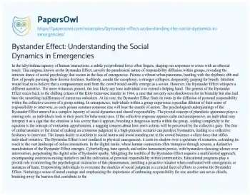 Essay on Bystander Effect: Understanding the Social Dynamics in Emergencies