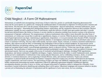 Essay on Child Neglect : a Form of Maltreatment