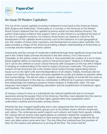 Essay on An Issue of Modern Capitalism