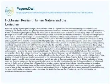 Essay on Hobbesian Realism: Human Nature and the Leviathan