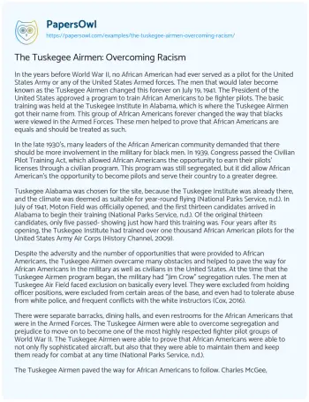 Essay on The Tuskegee Airmen: Overcoming Racism