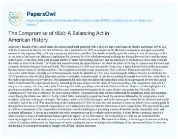 Essay on The Compromise of 1820: a Balancing Act in American History