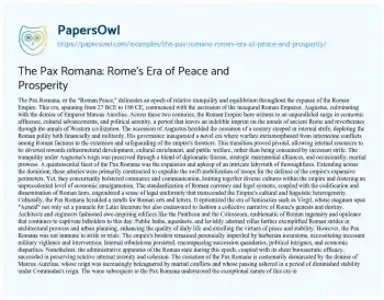 Essay on The Pax Romana: Rome’s Era of Peace and Prosperity