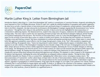 Essay on Martin Luther King Jr. Letter from Birmingham Jail