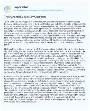 Essay on The Handmaid’s Tale Key Questions